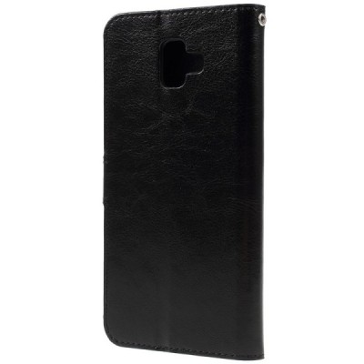 Samsung Galaxy J6+ 2018 (J610) atvēramais ādas melns maciņš (maks) / Vacins.lv