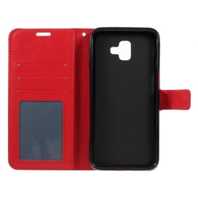 Samsung Galaxy J6+ 2018 (J610) atvēramais ādas sarkans maciņš (maks) / Vacins.lv