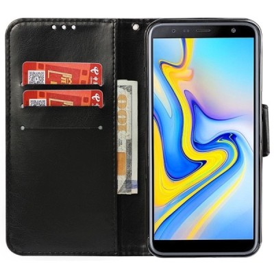 Samsung Galaxy J6+ 2018 (J610) „Diary“ atvēramais ādas melns maciņš (maks) / Vacins.lv