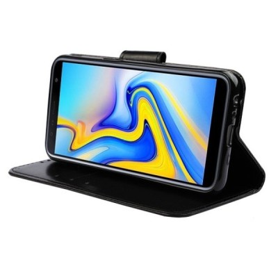 Samsung Galaxy J6+ 2018 (J610) „Diary“ atvēramais ādas melns maciņš (maks) / Vacins.lv