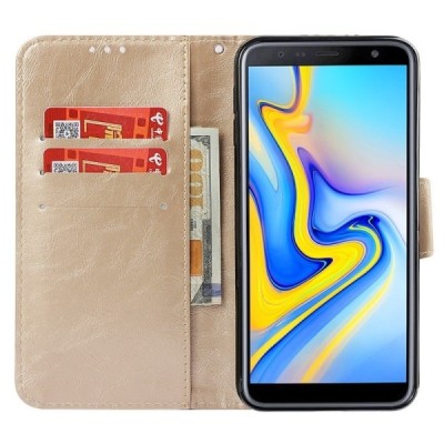 Samsung Galaxy J6+ 2018 (J610) „Diary“ atverčiamas auksinis odinis dėklas - piniginė / Priedai.lt