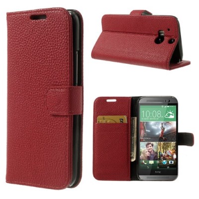 „Lychee“ HTC One M8 raudonas odinis atverčiamas dėklas / Priedai.lt