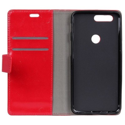 Xiaomi Mi 8 Lite atverčiamas raudonas odinis dėklas - piniginė / Priedai.lt
