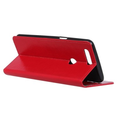 Xiaomi Mi 8 Lite atverčiamas raudonas odinis dėklas - piniginė / Priedai.lt