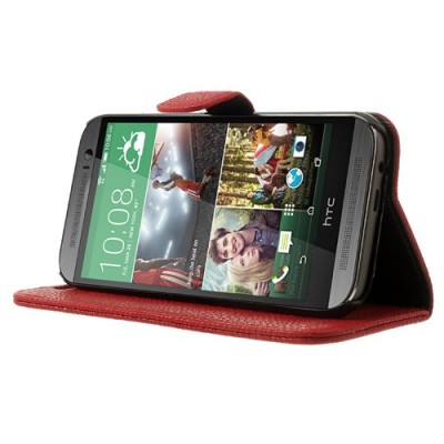 „Lychee“ HTC One M8 raudonas odinis atverčiamas dėklas / Priedai.lt