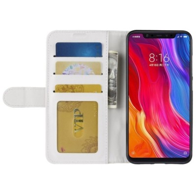 Xiaomi Mi 8 atvēramais ādas balts maciņš (maks) / Vacins.lv