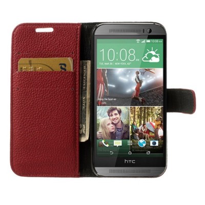 „Lychee“ HTC One M8 raudonas odinis atverčiamas dėklas / Priedai.lt