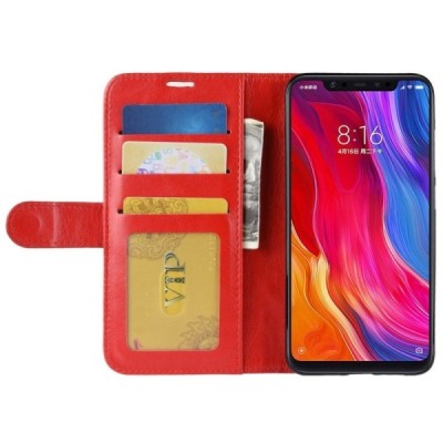 Xiaomi Mi 8 atvēramais ādas sarkans maciņš (maks) / Vacins.lv