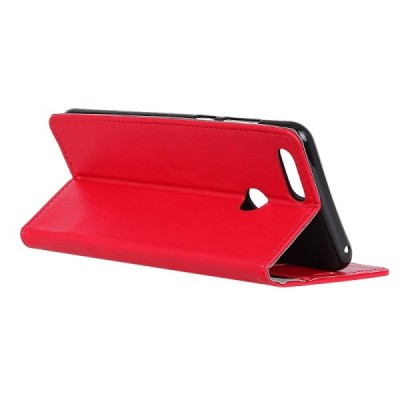 Huawei Honor 7C atverčiamas raudonas odinis dėklas - piniginė / Priedai.lt