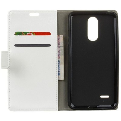 LG K11 2018 (X410EO) atvēramais ādas balts maciņš (maks) / Vacins.lv