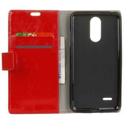 LG K11 2018 (X410EO) atvēramais ādas sarkans maciņš (maks) / Vacins.lv