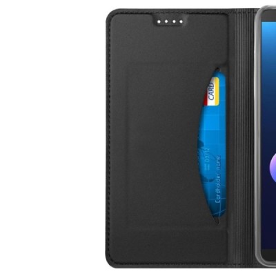 HTC U12 Plus Solīds melns ādas atvērams maciņš / Vacins.lv