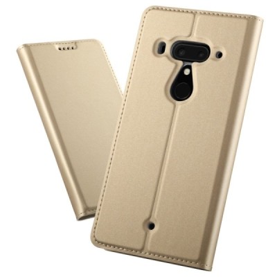 HTC U12 Plus Solīds zelta ādas atvērams maciņš / Vacins.lv
