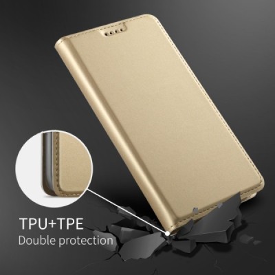 HTC U12 Plus Solīds zelta ādas atvērams maciņš / Vacins.lv