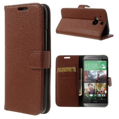 HTC One M8 atvēramais brūns ādas Lychee futrālis - maciņš / Vacins.lv