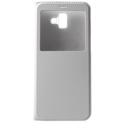 Samsung Galaxy J6+ 2018 (J610F) baltas atverčiamas „View Window“ dėklas su langeliu / Priedai.lt