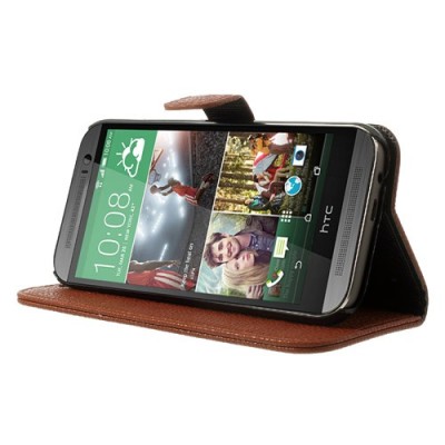 „Lychee“ HTC One M8 rudas odinis atverčiamas dėklas / Priedai.lt