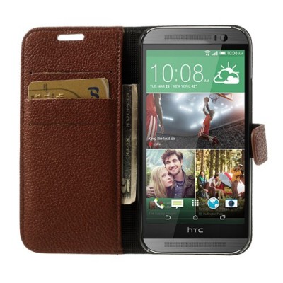 „Lychee“ HTC One M8 rudas odinis atverčiamas dėklas / Priedai.lt