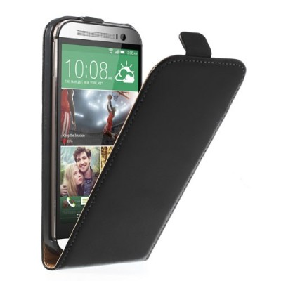 HTC One M8 klasikinis juodas odinis vertikaliai atverčiamas dėklas / Priedai.lt