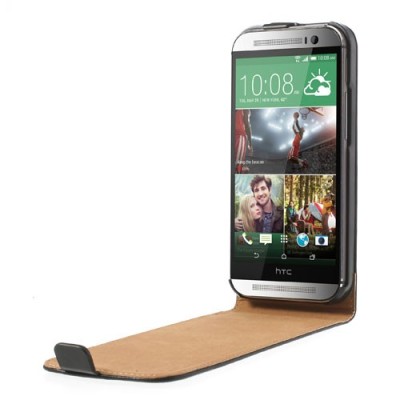 HTC One M8 klasikinis juodas odinis vertikaliai atverčiamas dėklas / Priedai.lt