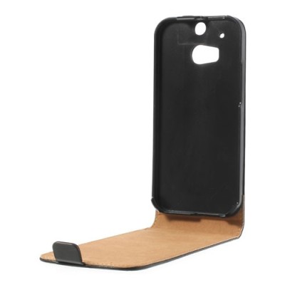 HTC One M8 klasikinis juodas odinis vertikaliai atverčiamas dėklas / Priedai.lt