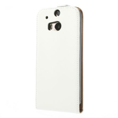 HTC One M8 klasikinis baltas odinis vertikaliai atverčiamas dėklas / Priedai.lt