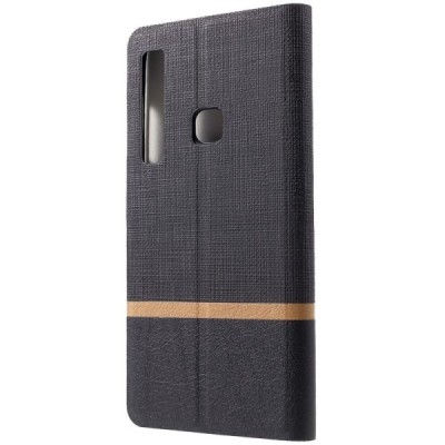 Samsung Galaxy A9 2018 (A9 Star Pro) „Cross“ Texture Leather sērijas melns ādas atvērams maciņš / Vacins.lv