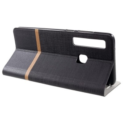 Samsung Galaxy A9 2018 (A9 Star Pro) „Cross“ Texture Leather sērijas melns ādas atvērams maciņš / Vacins.lv