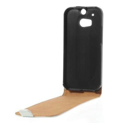 HTC One M8 klasikinis baltas odinis vertikaliai atverčiamas dėklas / Priedai.lt