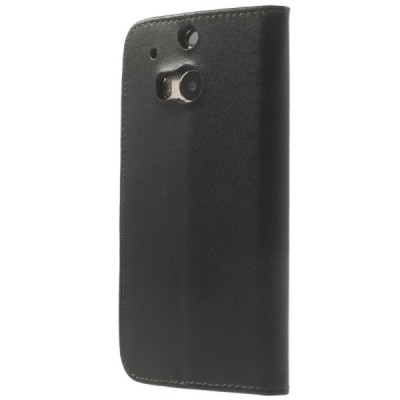 HTC One M8 atvēramais melns ādas futrālis - maciņš / Vacins.lv