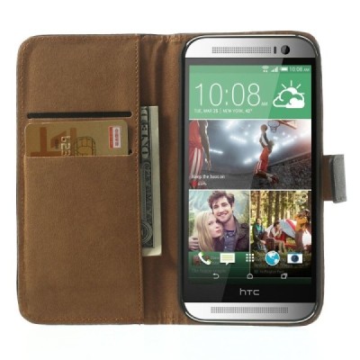 HTC One M8 atvēramais melns ādas futrālis - maciņš / Vacins.lv