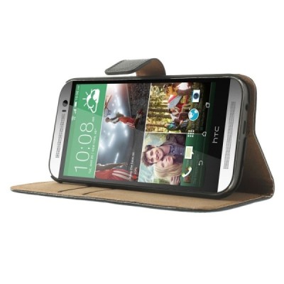 HTC One M8 atvēramais melns ādas futrālis - maciņš / Vacins.lv