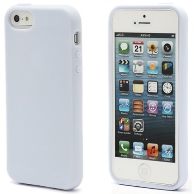 Baltas „Elago“ kieto silikono Apple iPhone SE (5, 5s) dėklas (dėkliukas) su apsaugine ekrano plėvele / Priedai.lt