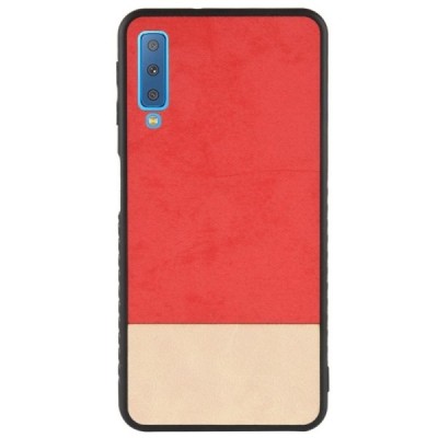 Samsung Galaxy A7 2018 (A750) „Bi-Color“ Splicing sarkans, smilšains ādas apvalks / Vacins.lv