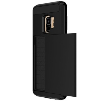 „Sliding“ Card Holder Samsung Galaxy S9 (G960) juodas kieto silikono dėklas / Priedai.lt