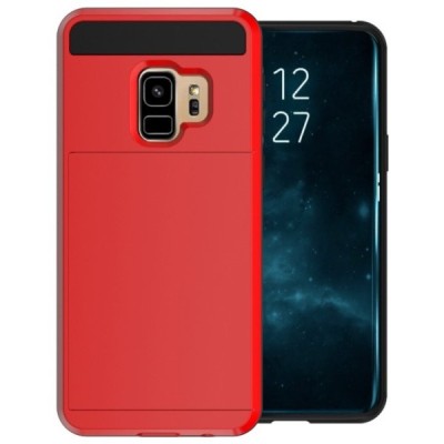 „Sliding“ Card Holder Samsung Galaxy S9 (G960) raudonas kieto silikono dėklas / Priedai.lt