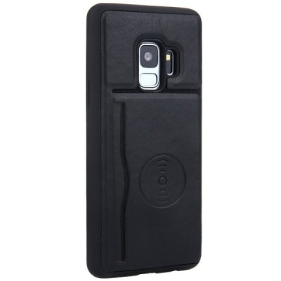Samsung Galaxy S9 (G960) „Kickstand“ Card Holder melns ādas apvalks / Vacins.lv