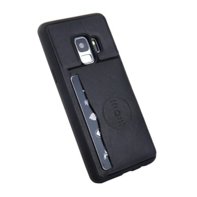 Samsung Galaxy S9 (G960) „Kickstand“ Card Holder melns ādas apvalks / Vacins.lv