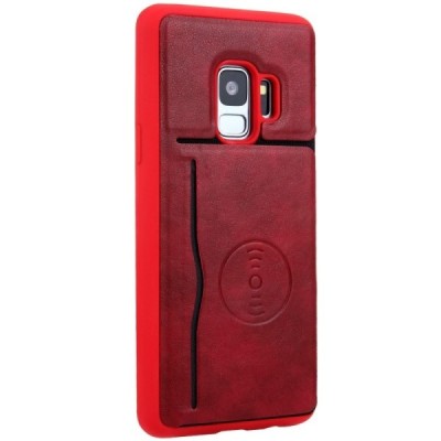 „Kickstand“ Card Holder Samsung Galaxy S9 (G960) raudonas odinis dėklas / Priedai.lt