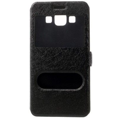 Samsung Galaxy A5 (A500) dual window atvēramais melns maciņš / Vacins.lv