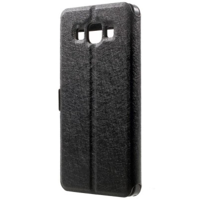 Samsung Galaxy A5 (A500) dual window atvēramais melns maciņš / Vacins.lv