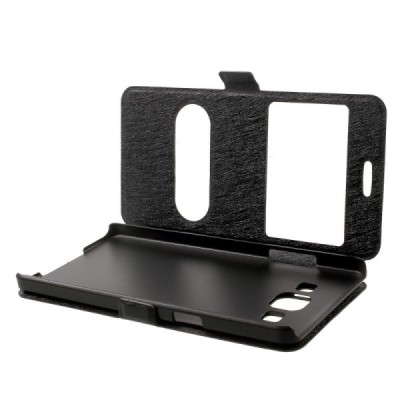 Samsung Galaxy A5 (A500) dual window atvēramais melns maciņš / Vacins.lv