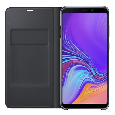 Samsung Galaxy A9 2018 (A9 Star Pro) oficiāls Wallet Cover atvērams melns ādas maciņš (maks) / Vacins.lv
