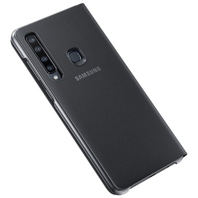 Samsung Galaxy A9 2018 (A9 Star Pro) oficiāls Wallet Cover atvērams melns ādas maciņš (maks) / Vacins.lv