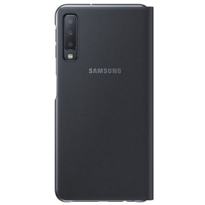 Samsung Galaxy A7 2018 (A750) oficiāls Wallet Cover atvērams melns ādas maciņš (maks) / Vacins.lv