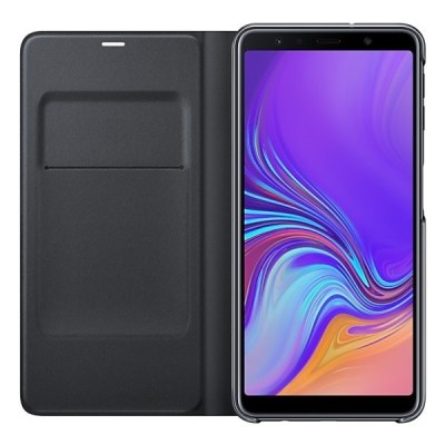 Samsung Galaxy A7 2018 (A750) oficiāls Wallet Cover atvērams melns ādas maciņš (maks) / Vacins.lv