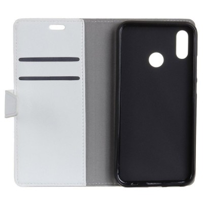 Huawei Honor 8X atvēramais ādas balts maciņš, grāmata (maks) / Vacins.lv