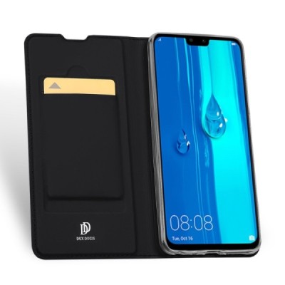 Huawei P smart 2019 (Honor 10 Lite) „Dux Ducis“ Skin sērijas melns ādas atvērams maciņš / Vacins.lv