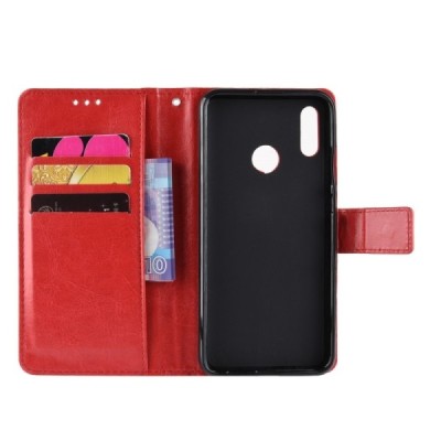 Huawei P smart 2019 (Honor 10 Lite) atverčiamas raudonas odinis dėklas, knygutė - piniginė / Priedai.lt