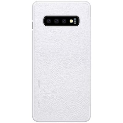 Greznais „Nillkin“ Qin sērijas ādas atvērams balts Samsung Galaxy S10 (G973) maciņš / Vacins.lv